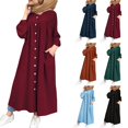 thumbnail image 3 of DuoJiaJ Womens Casual Dress, Crew Neck Button Front Swing Long Sleeve Dresses Black S-2XL, 3 of 6