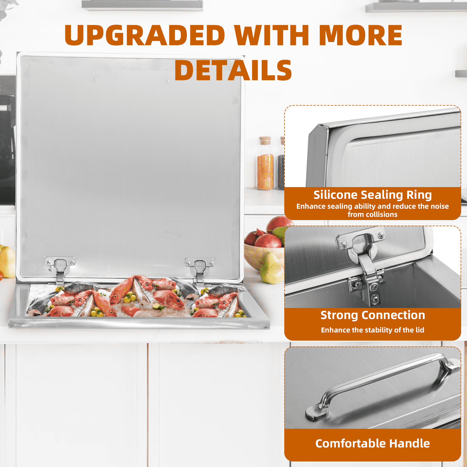 Accreate Stainless Steel Drop in Ice Chest - Commercial Ice Bin for Outdoor Kitchen Ice Bar & Cold Beverages