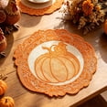 thumbnail image 4 of QuanTara Fall Pumpkin Lace Placemat, Round Knitted Table Doily, Thanksgiving Harvest Decor, Orange Hollow Out Table Mat for Dining Room, Party & Rustic Wedding, 4 of 6