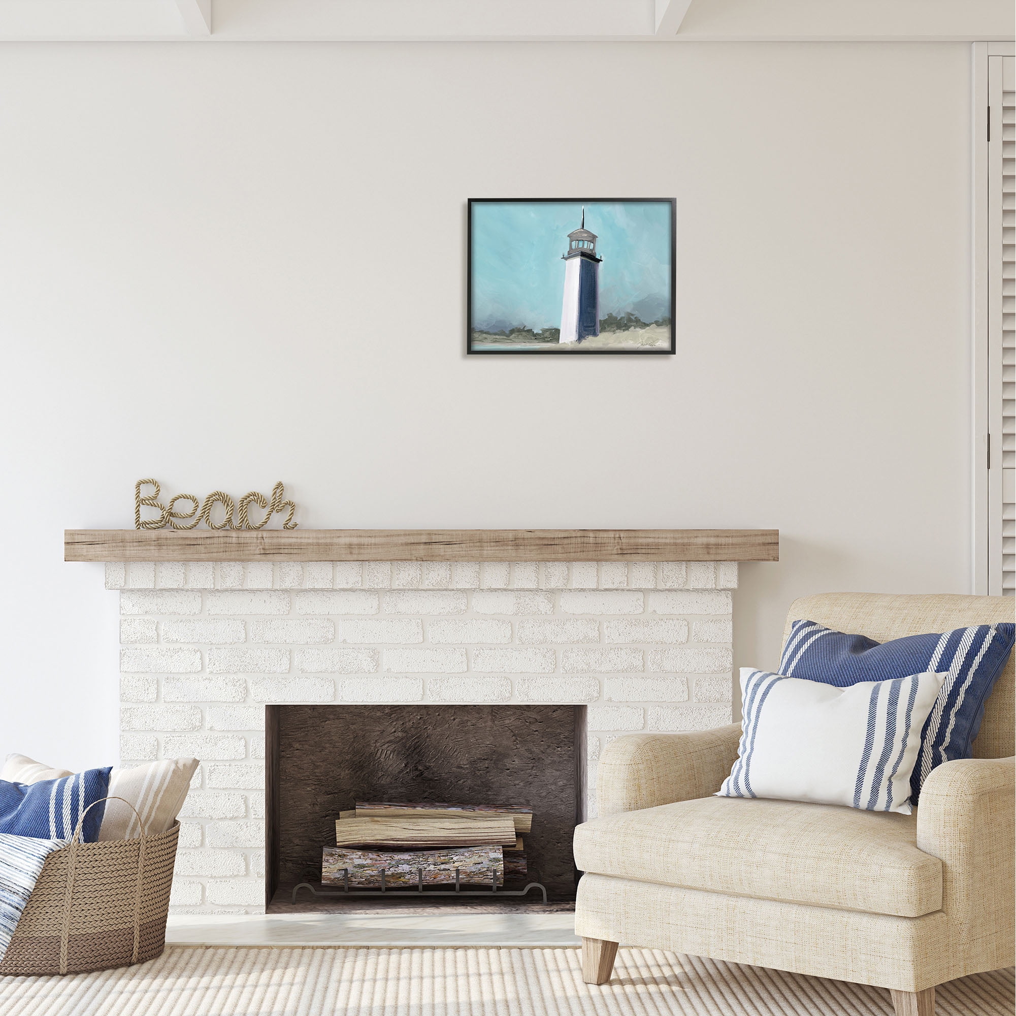 Stupell Industries Muted Lighthouse Landscape Nature Painting Black Framed Art Print Wall Art, 20 x 16