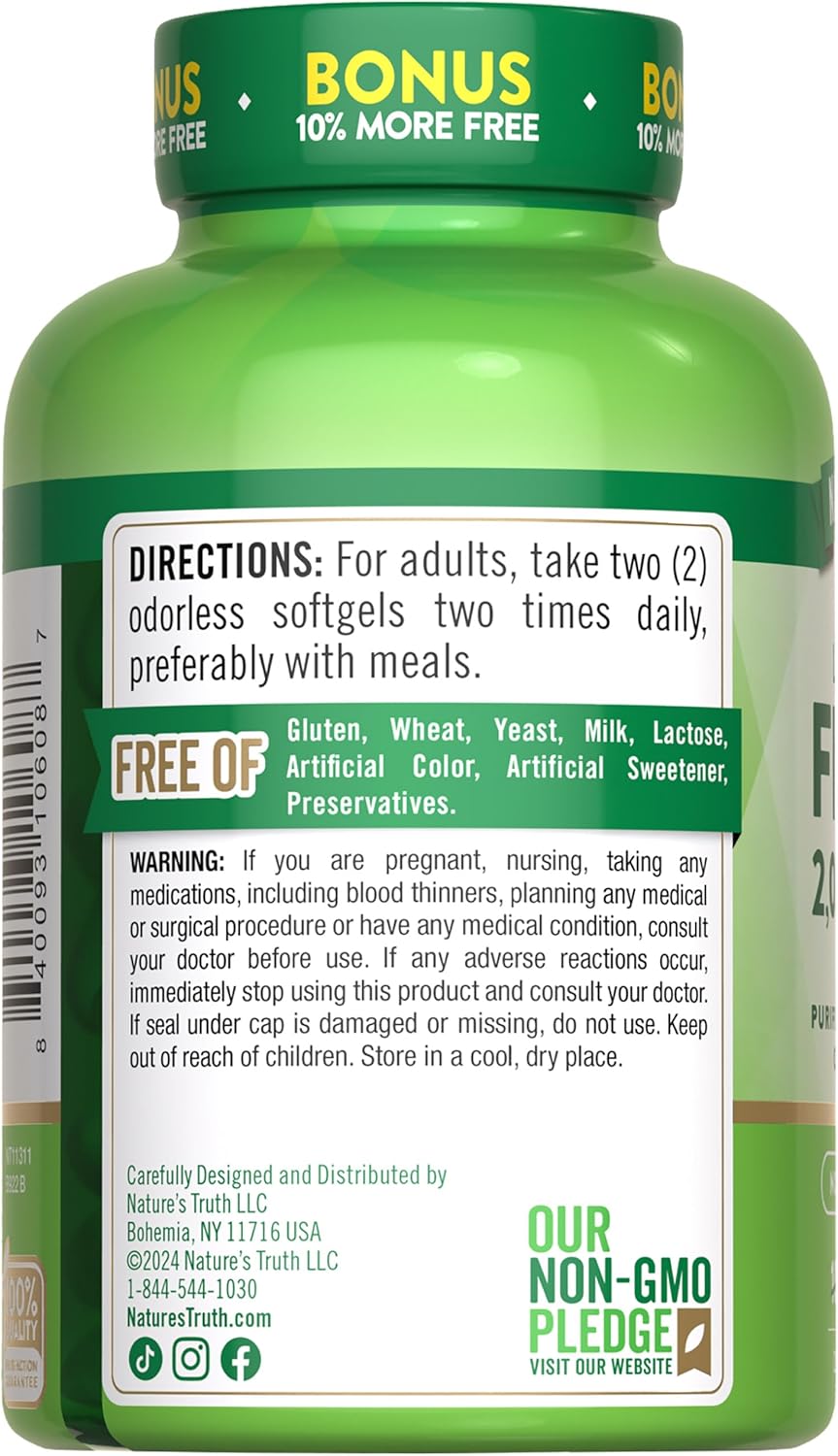 Odorless Fish Oil 2000mg | 110 Liquid Softgels | Omega 3, Burpless Supplement | by Nature's Truth