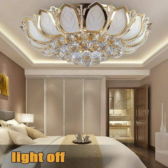 Fichiouy 23.5" 7-Light Lotus Ceiling Light Modern Crystal Chandelier Ceiling Fixture Gold E12