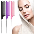 thumbnail image 2 of Rat Tail Combs Parting Comb: 3Pcs Rat Tail Comb Set, Long Steel Pin Rat Tail Teasing Comb, Hair Combs for Salon Hair Stylist, Tail Combs Metal ,Parting Combs for Women(Purple|Black|Pink), 2 of 5