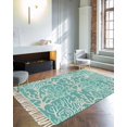 thumbnail image 4 of Teal Coral Coastal Large Area Rug 4x6ft Woven Runner Rug,Ocean Nautical Seaside Beach Washable Living Room Bedroom Kitchen Bathroom Classroom Carpet with Tassels,Indoor Outdoor Throw Door Mat, 4 of 5