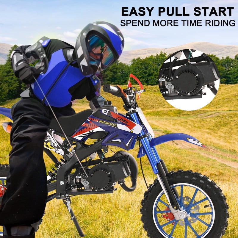 49cc Kids Dirt Bike, Upgrade Gas Dirtbike Off Road Mini Motorcycle Gas Power Motocross Vehicles, Children Pocket Motorbike with Dual Disc Brakes, Ideal Gift for 8-16 Boys Girls, Loading 220LBS