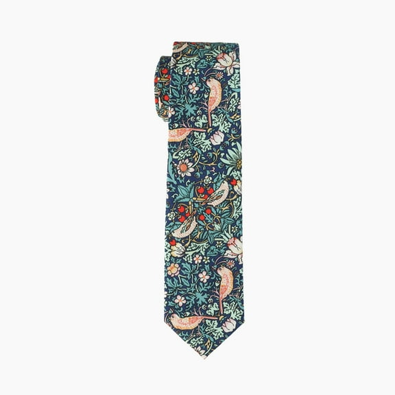 Navy Blue Bird & Floral Pattern Tie