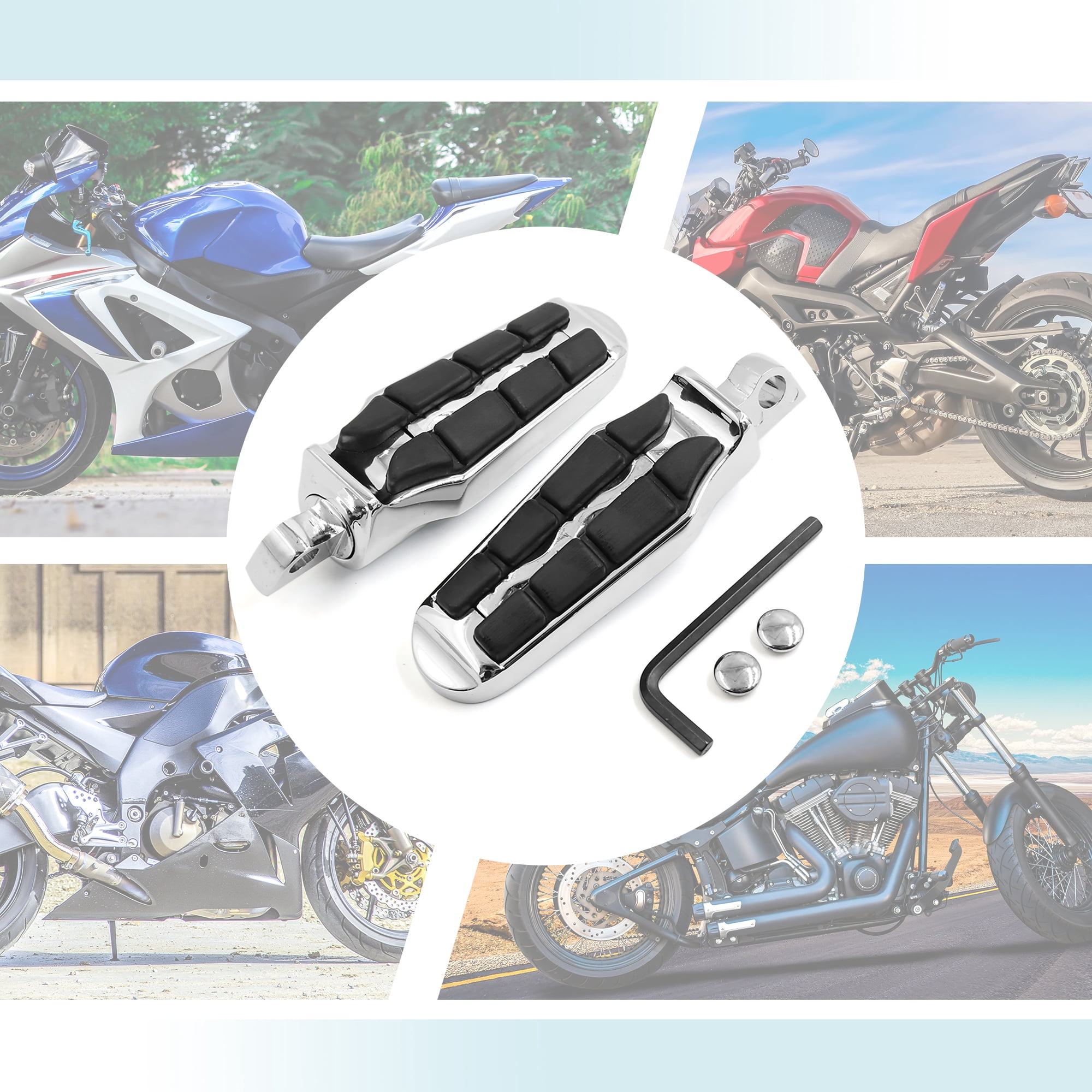 Unique Bargains 2pcs 10mm Hole Dia Chrome Foot Pegs Rest Pedal for Harley Davidson