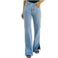 thumbnail image 2 of YanHoo Women's Wide Leg Jeans High Waisted Stretchy Pockets Denim Pants Split Bottom Loose Fit Straight Leg Jeans Trousers Sky Blue,XXL, 2 of 6