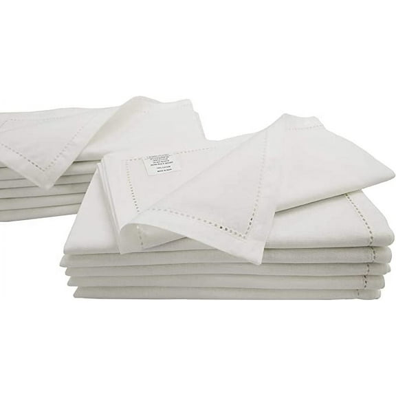 GFI LINEN CLUBS 100% Cotton 20"X20" Square Oversized White Solid Dinner Napkin with Hemstitched