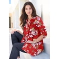 thumbnail image 2 of Roaman's Women's Plus Size Floral Y-Neck Pintuck Tunic – Adjustable Long Sleeve Button-Front, Relaxed Shirt Style, 2 of 4