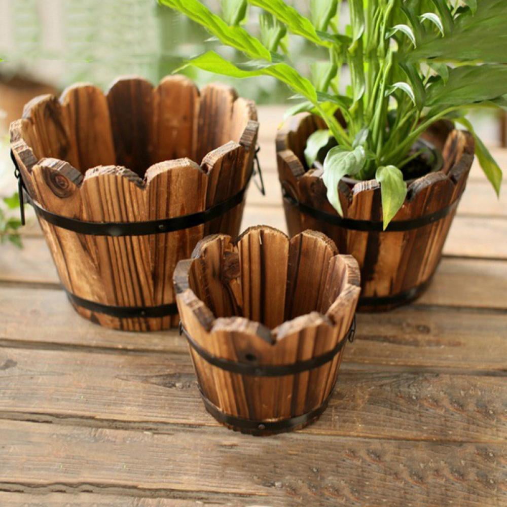Small Flower pot Pots Box Wood Vase Wooden Planters Flowerpot Garden Vintage 