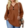 thumbnail image 4 of WellSize Hoodies for Women Plus Size Long Sleeve Lightweight Sweatshirts Button Tunic Fall Tops V Neck Pullover, 4 of 8