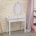 thumbnail image 1 of Coiffeuse Moderne avec Miroir Ovale à DEL – 3 Modes d'Éclairage Réglables, 5 Tiroirs Spacieux, Tabouret Rembourré – Table de Maquillage pour Chambre, Femmes et Filles, 1 of 8