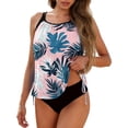 thumbnail image 2 of Tankini Sets for Women Built-in Bra with Shorts Tropical Floral Print Tummy Control Two Piece Swimsuits Drawstring Side Modest Bathing Suits, 2 of 6