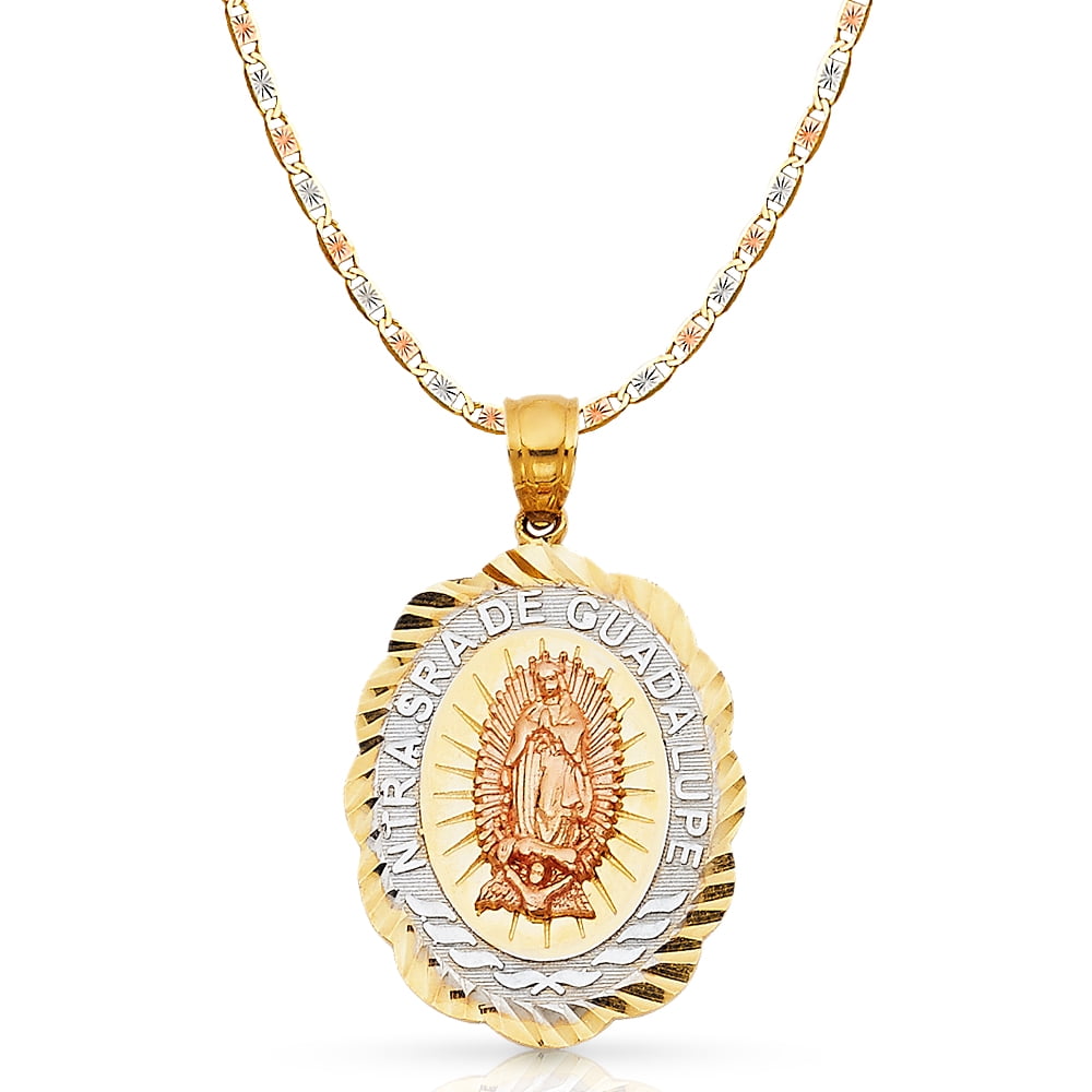 Ioka 14K Tri Color Gold Our Lady of Guadalupe Charm Pendant with 3
