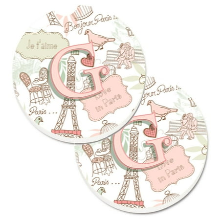 

Carolines Treasures CJ2002-GCARC Letter G Love in Paris Pink Set of 2 Cup Holder Car Coasters Large multicolor