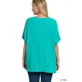 thumbnail image 3 of Zenana Women & Plus V Neck Woven Airflow Dolman Short Sleeve Blouse Top with Front Pocket, 3 of 4