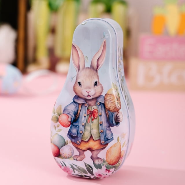 Easter Basket, Staron 2026 Colorful Bunny Tin Box, Woven Rattan Easter Gift Storage with Handle for Egg Hunts Party Favors