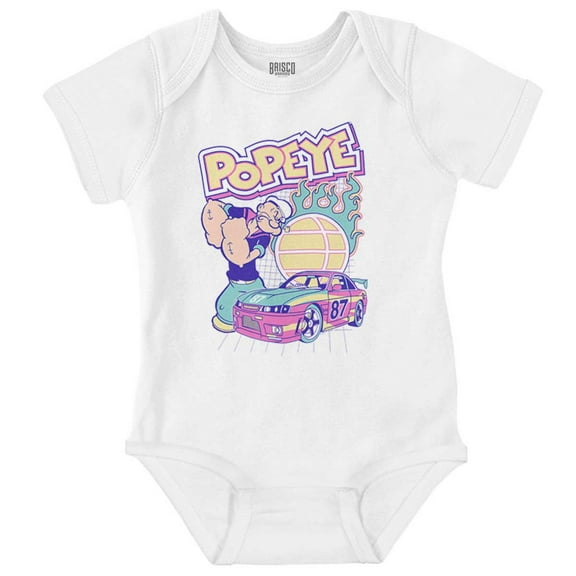 Popeye Flaming Racecar Cartoon Romper Boys or Girls Infant Baby Brisco Brands NB