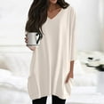 thumbnail image 2 of Wutalume Womens Tops with 3/4 Sleeve, Solid Color V-Neck Tunic with Pockets, Mid-Length Top for Minimalist and Everyday Outfits,Beige 3XL, 2 of 7