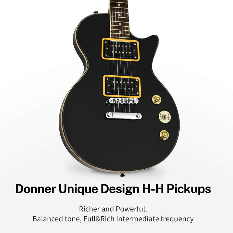 Donner Dlp-124b Solid Body Full-Size 39 inch LP Electric Guitar Kit Black, with Bag, Strap, Cable, for Beginner