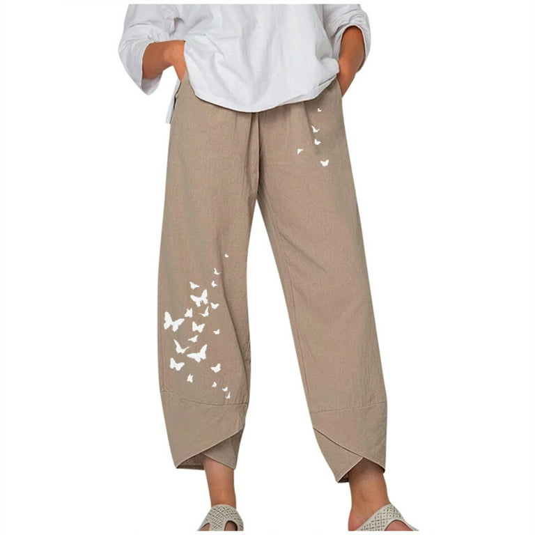 Bigersell Womens Winter Pants Full Length Pants Women Casual Mid Waist  Embroidery Summer Cotton Loose Long Straight Pants Loose Fit Pants for  Ladies