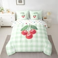 thumbnail image 2 of jejeloiu Kawaii Cherry 7 Pieces Bedding Comforter Set,Modern Geometric Plaid Full Bedding Set,Red Green Fitted Sheet Flat Sheet For Girls Teens,Ultra Soft Home Decor Reversible, 2 of 8