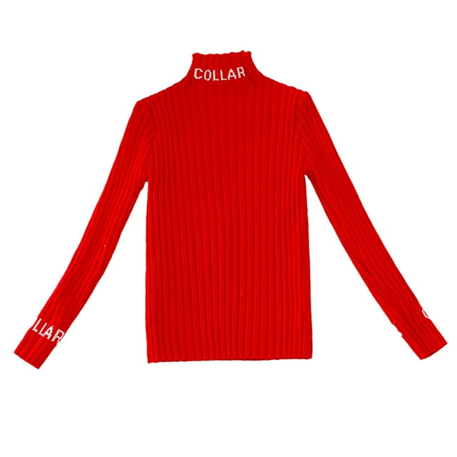 Spring/Fall Saving! HVOBTTY Girls Long Sleeve Sport Sweater, Girls High Neck Sweater Spring and Fall Children's Clothing Solid Color Western-style Children's Knitted Bottoming Shirt Red, 6Years