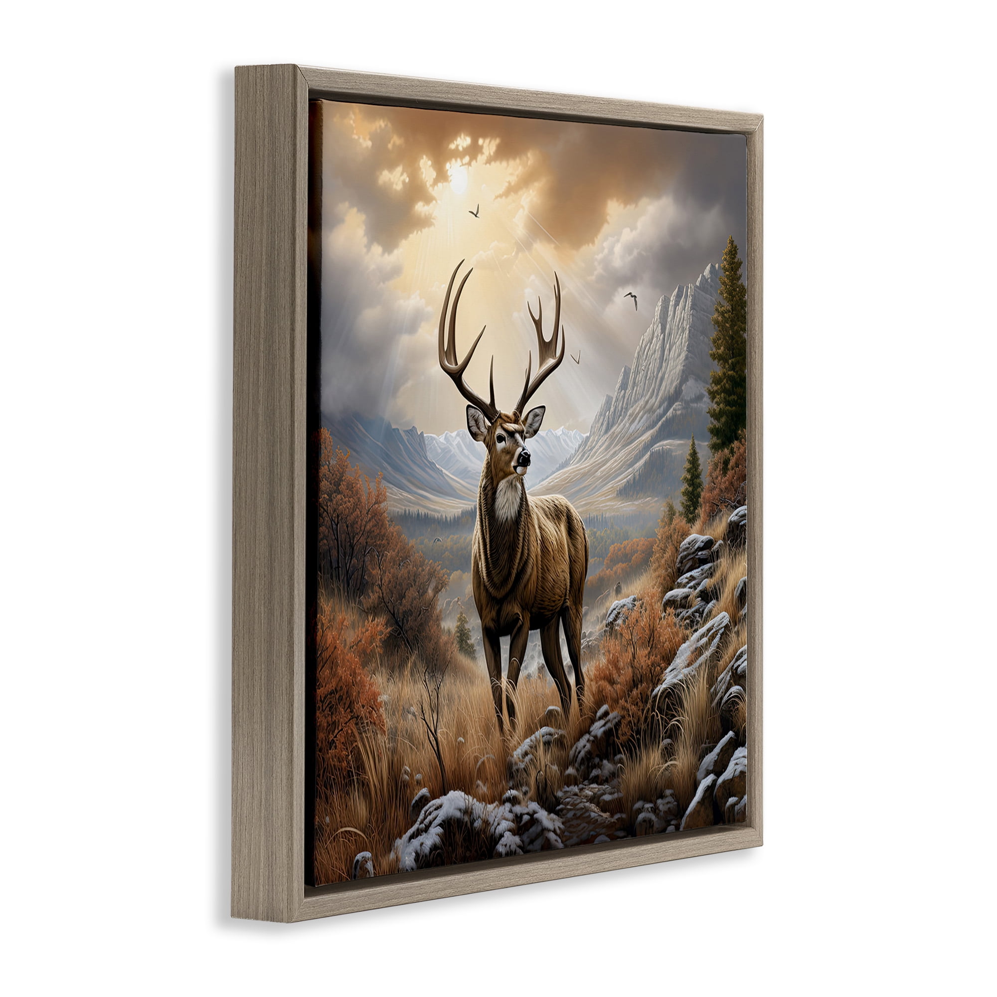 Stupell Industries Majestic Elk Mountain Scenery Landscape Painting Brown Floater Framed Canvas Art Print Wall Art, 25 x 25