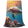Zufioo Underwater Plant Dolphin Fleece Blanket Queen Size,Plush Bed