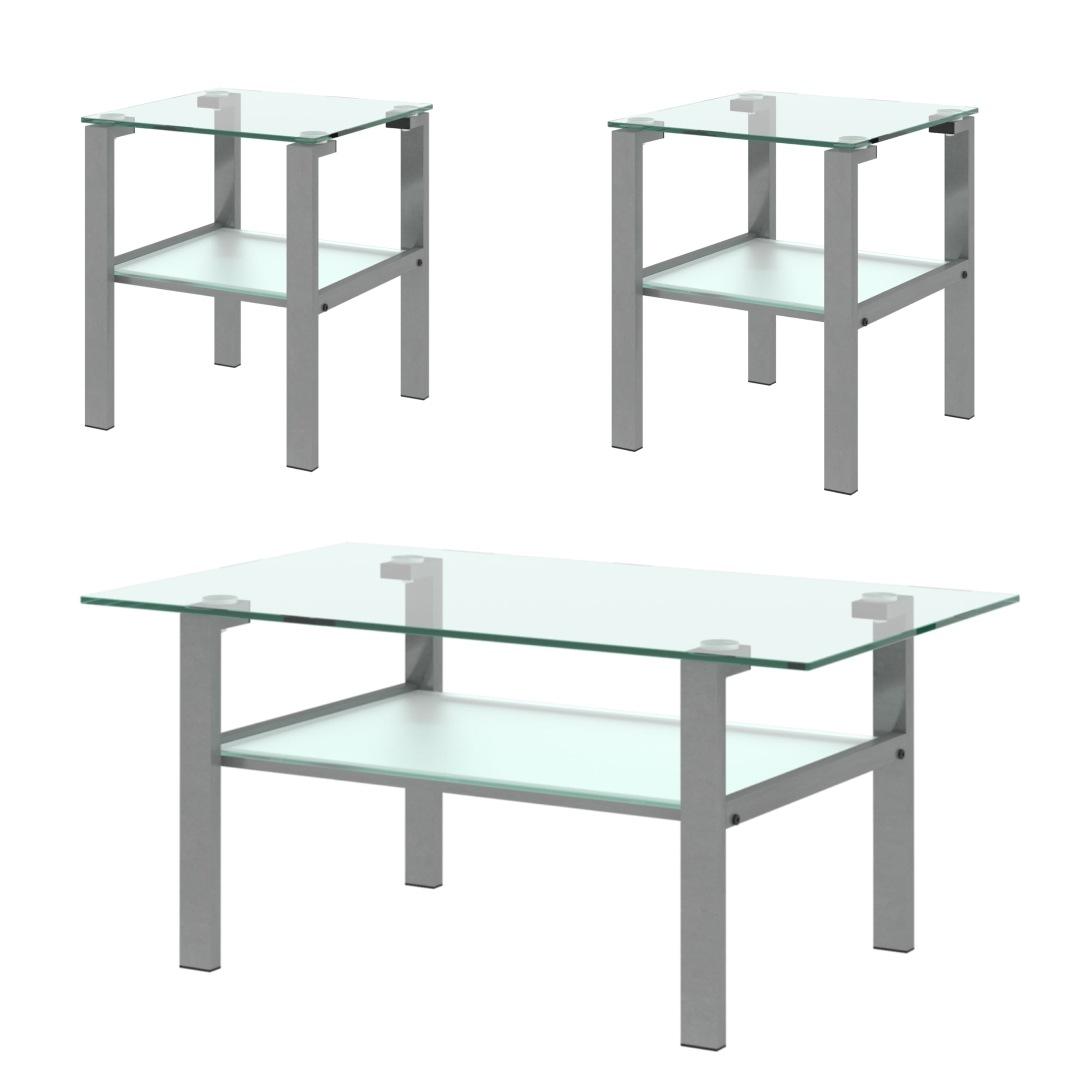 Holaki Glass Coffee Table and End Table Sets, Black Tempered Glass