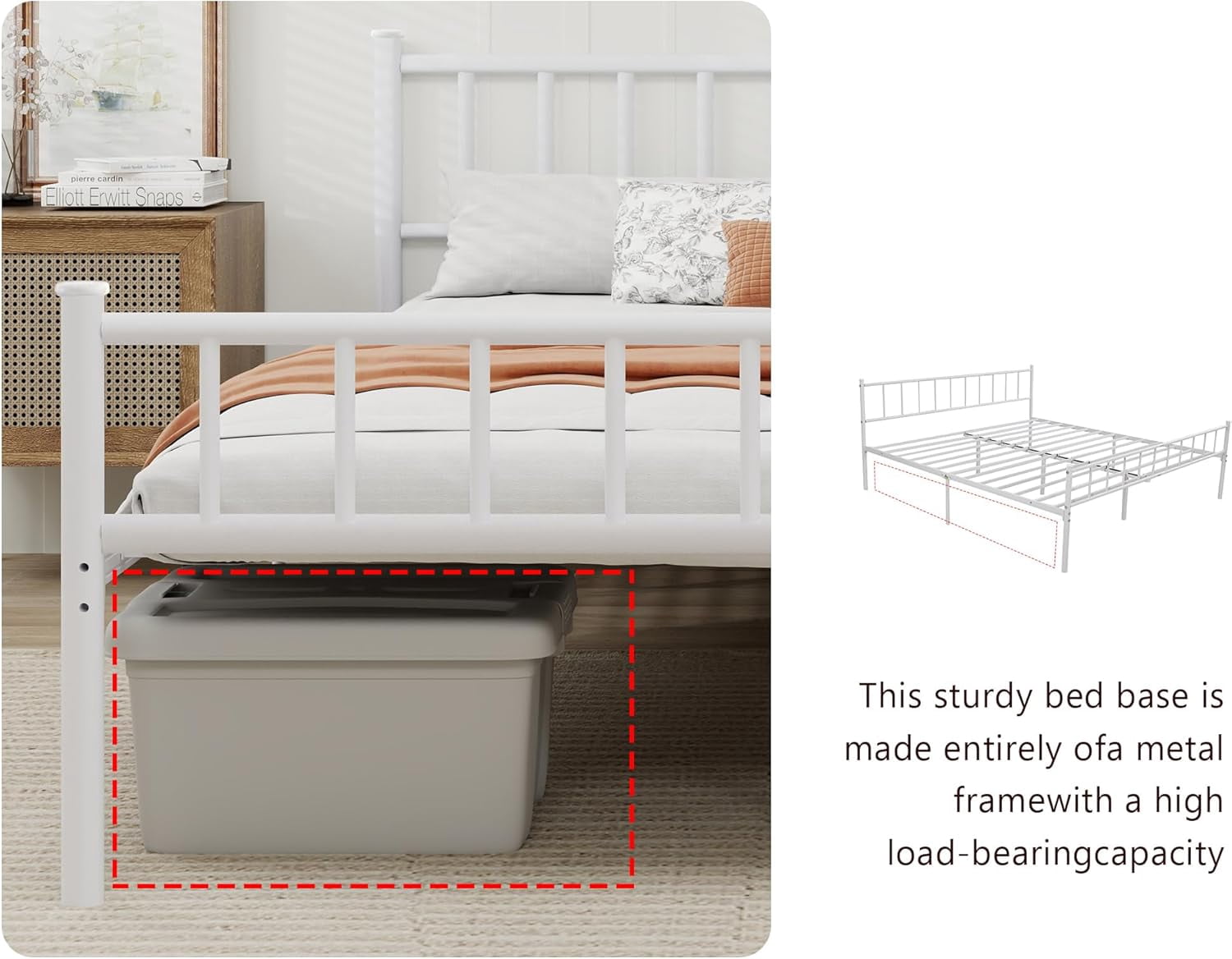 alazyhome Full Size Classic Metal Platform Bed Frame-Mattress Foundation Steel Slat Support, White