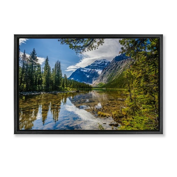 Stupell Industries Mountain Valley's Stream Landscape & Nature Photography Black Floater Framed Canvas Art Print Wall Art, 25 x 17