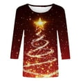 thumbnail image 3 of FDGIU Women's 3/4 Sleeve Christmas Tunic - Xmas Tree Glitter Print Crewneck Blouse, Cute Holiday Gift Tees, 3 of 5