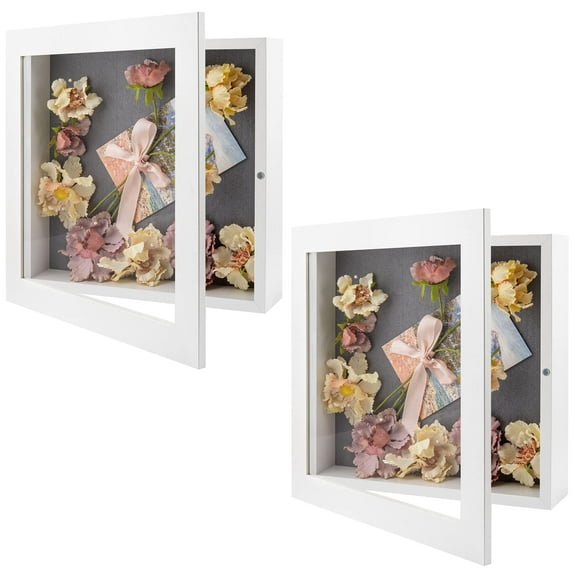 Golden State Art 11x11 Shadow Boxes Display Cases, 2-inch Depth, White, Pack of 2
