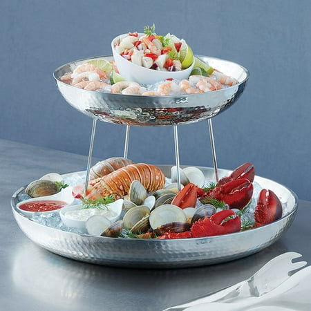 

American Metalcraft 169 oz. Stainless Steel Double Wall Seafood Tray with Hammered Finish - 17 1/2