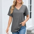 thumbnail image 2 of Annhoo Short Sleeve Shirts for Women Summer Elegant V Neck Plain Tshirt Basic Solid Color Business Casual Tops, 2 of 5