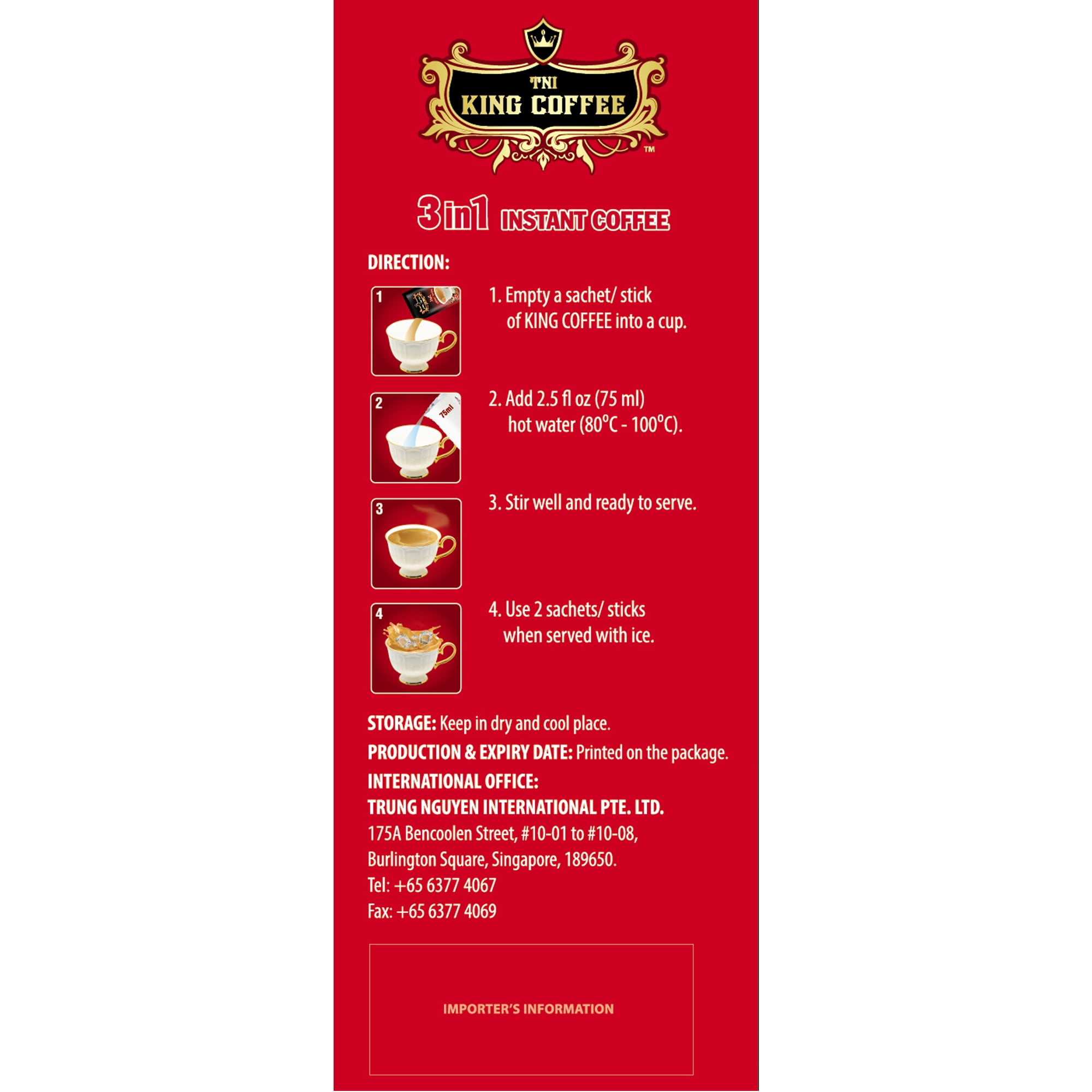 King Coffee 3 IN 1 INSTANT COFFEE Sugar and Non-dairy Creamer 6 sticks – King  Coffee USA