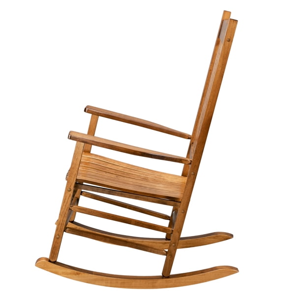 Original Color Square Wooden Rocking Chair with Solid Wood Frame, Indoor/Outdoor Stable Rocker for Patio, Porch & Living Room