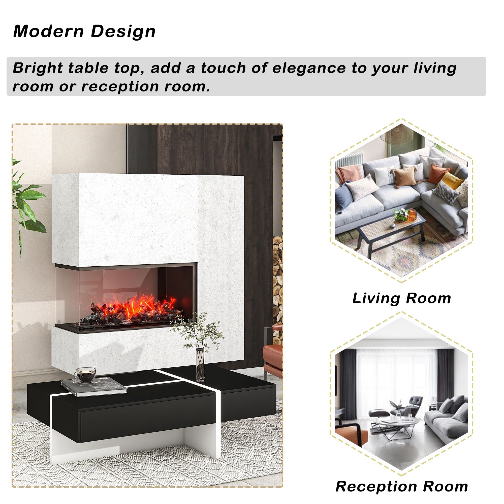 Aukfa Rectangle Coffee Table with Storage Compartment - Living Room Furniture - Black