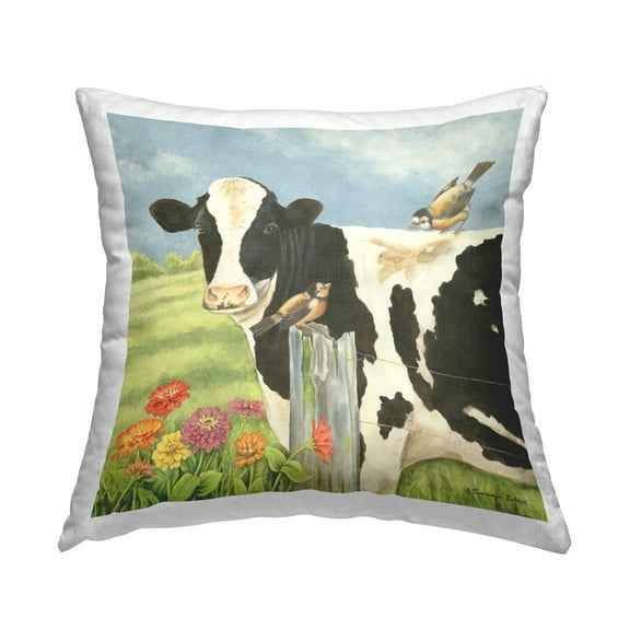 Stupell Industries Cow & Birds on Farm Decorative Printed Throw Pillow Design by Gwendolyn Babbitt Holstein