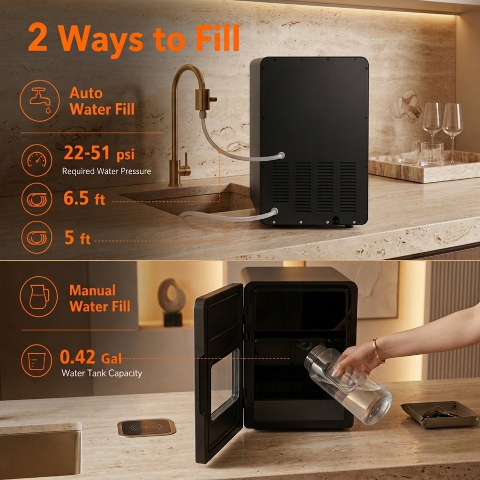 RUIE 2 Inch Ice Ball Maker Countertop, Sphere Ice Maker Machine 150 pcs/Day with Self-Cleaning for Home Bar Whiskey Cocktails, Black