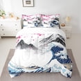 thumbnail image 2 of jejeloiu Japanese Wave 7pcs Bedding Comforter Set,Ink Mountain Pattern Queen Bedding Sets,Pink Cherry Floral Queen Sheet Sets For Men Women,Ultra Soft Home Decor Reversible, 2 of 8