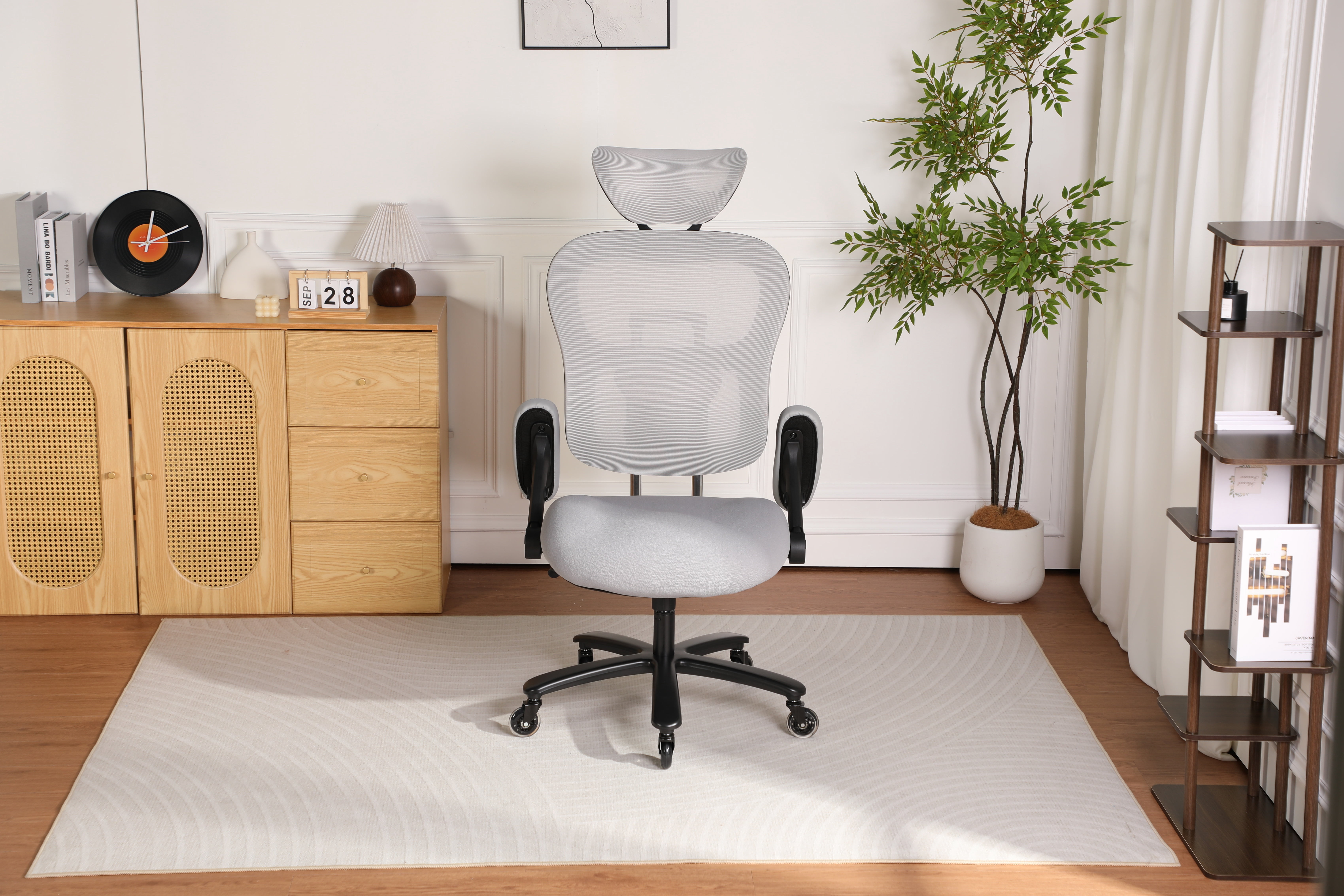 500LBS Big and Tall Office Chair Mesh Breathable, Gaming Chair with Adjustable Backrest Height & Headrest Angle & Adaptive Lumbar Lupport, Executive Computer Desk Chair with 2D Flip-Up Arms, Grey