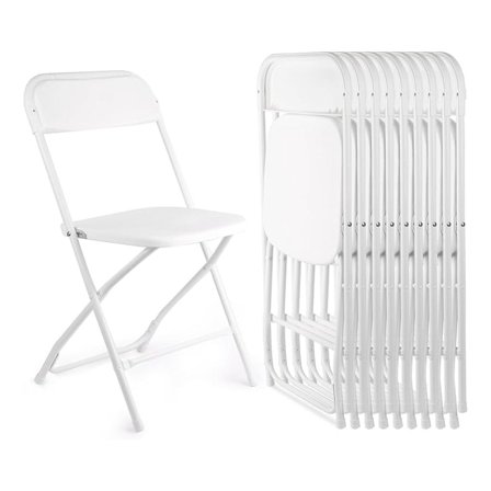 10 Pack White Folding Chairs, Portable Stackable Foldable Chair, Indoor Outdoor Plastic Folding Chair for Events/Office/Home/Wedding/Party, 400lbs Capacity