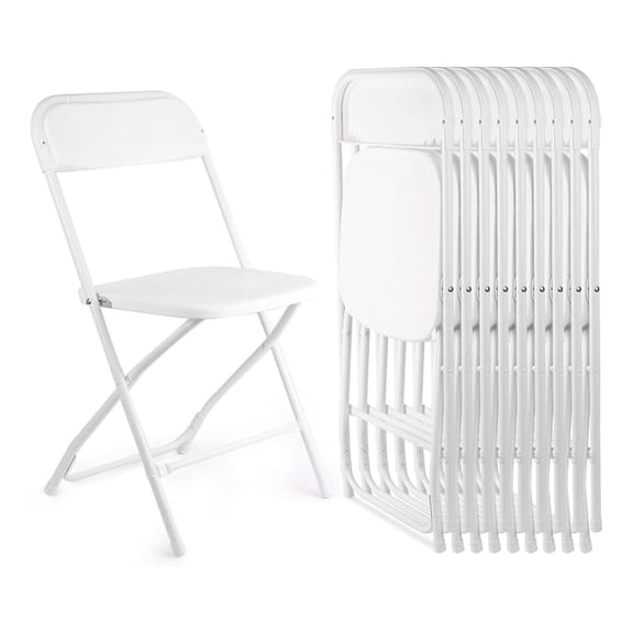 10 Pack White Folding Chairs, Portable Stackable Foldable Chair, Indoor Outdoor Plastic Folding Chair for Events/Office/Home/Wedding/Party, 400lbs Capacity