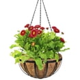 thumbnail image 1 of (Diámetro 35 CM) Cesta de flores colgante de palma de coco de hierro, maceta colgante de orquídea, maceta colgante de jardinería de pared con vegetales y flores de rábano verde suculento, 1 of 5