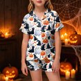 thumbnail image 2 of UAYOTSE Girls Short Sleeve Satin Pjs Set, Button‑Front Collared Top and Matching Shorts, Kids Sleep Loungewear for Holiday & Everyday Wear Size 12-13 Years, 2 of 5