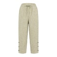 thumbnail image 6 of VBVC Women's Gingham Drawstring Cropped Pants , Summer Tapered Trousers For Women , Ladies' Checkered Side Button Hem Bottoms with Pockets, Green , S-2XL, 6 of 8
