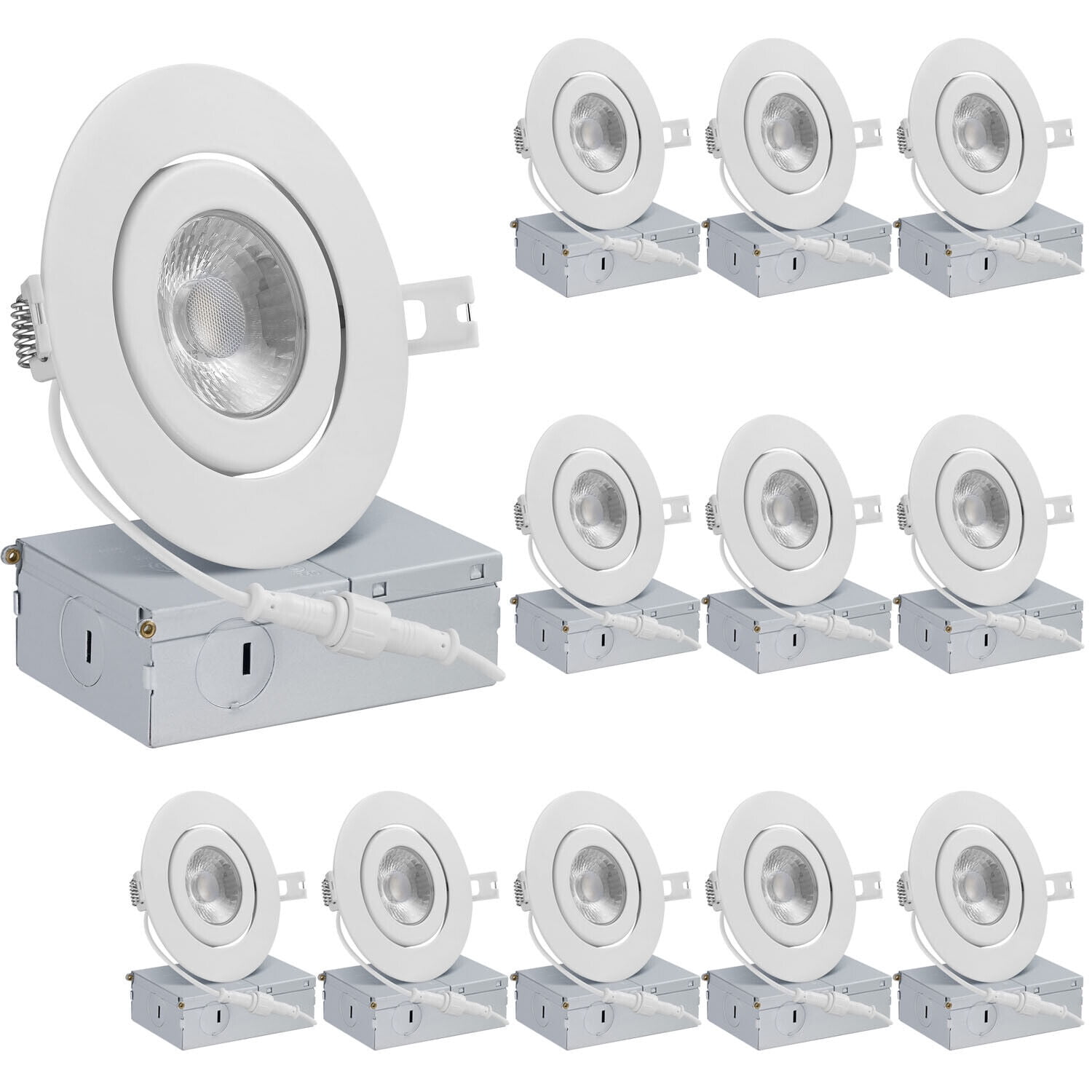QPLUS Inch Ultra-Thin Adjustable Eyeball Gimbal LED Recessed Lighting  with Junction Box/Canless Downlight, 10 Watts, 750lm, Dimmable, Energy Star  and ETL Listed (4000K Neutal, 12 Pack)